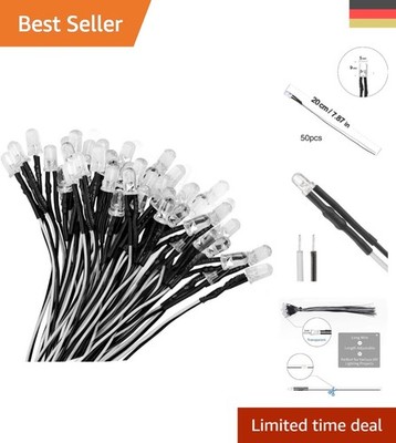 50 Stück 5mm Ultrahelle LEDs, vorverdrahtet in kaltweiß -  für Dekoration