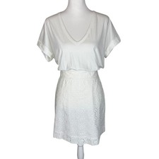 Veronica Beard Jeans Jiya Combo Dress White Pima Cotton Eyelet Size Medium
