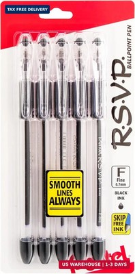 Pentel RSVP Ballpoint Pen, (0.7mm), Fine Line, Black Ink, Pack of 5 (BK90PF5A)