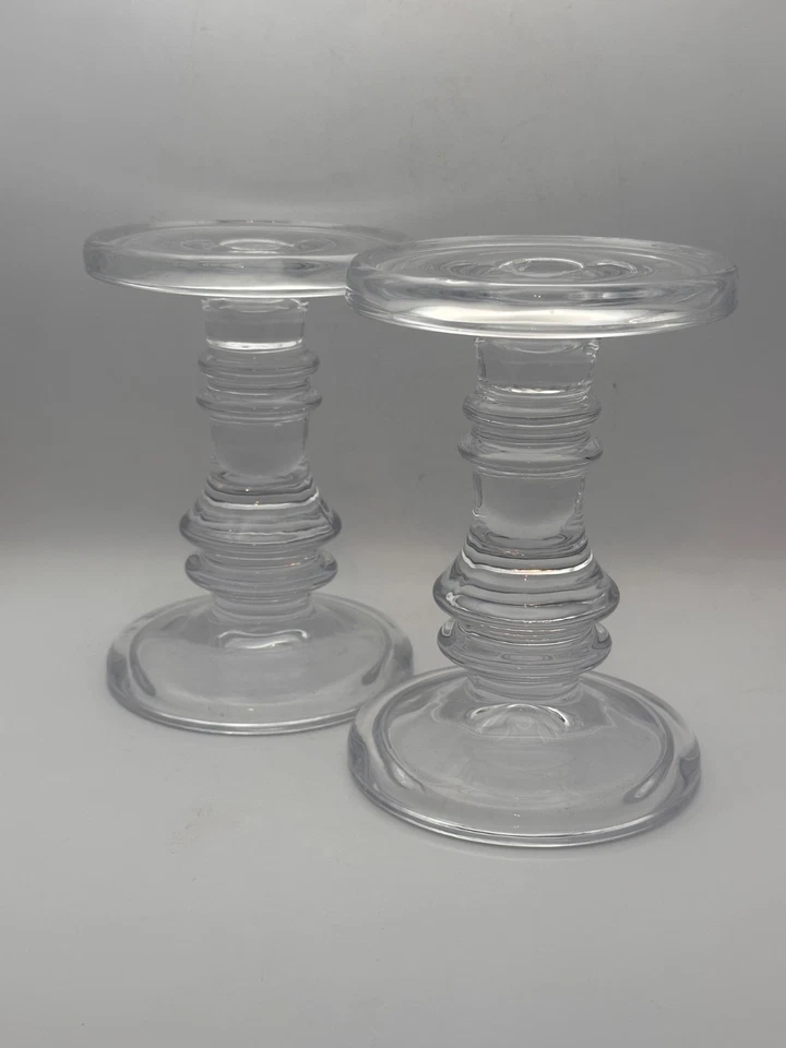 Juego de 2 candelabros cónicos de pilar de vidrio transparente Pottery Barn Claro Krosno Polonia Foto 2 de 4