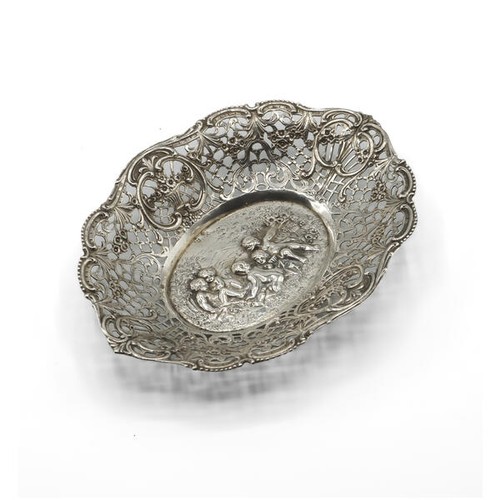 Anbietschale Silberschale durchbrochene Arbeit mit Engelsputten 800 Silber antik - Bild 3 von 5