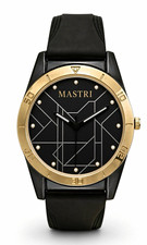 MASTRI Analog Wristwatch Geometric Black Dial Gold Bezel Black Decorative Dial