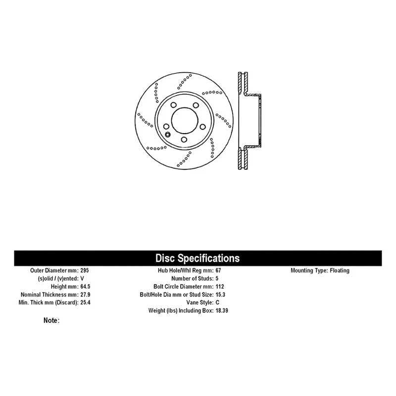 For Mercedes-Benz C250 10-16 Centric SportStop Drilled 1-Piece Front Brake Rotor - Image 3 of 3