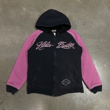 Harley Davidson Motorcycles Youth Girls Black Pink Zip Up VintageHoodie 10/12