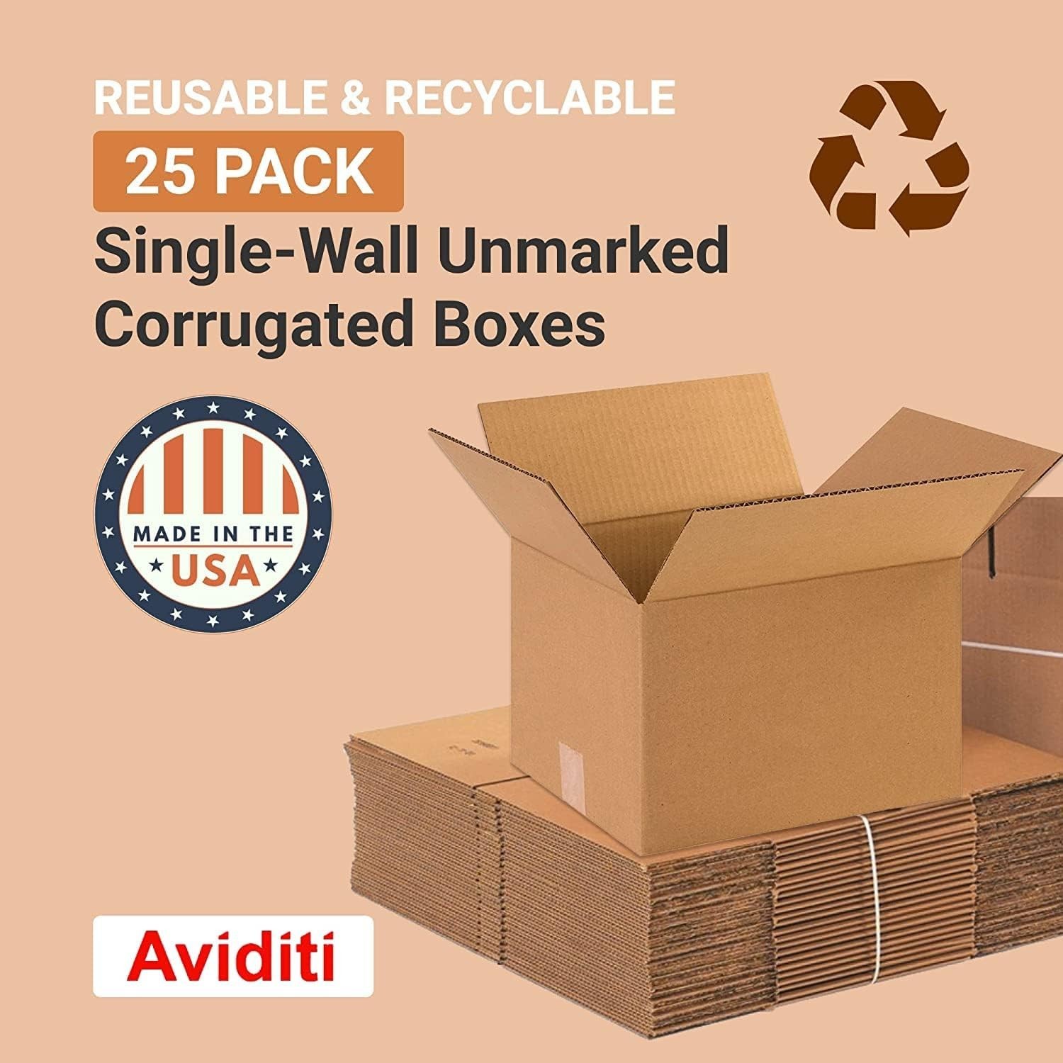 Kraft Corrugated Packing Boxes 12x10x8" - 65 Lbs Capacity, Eco-Friendly 25-Pack