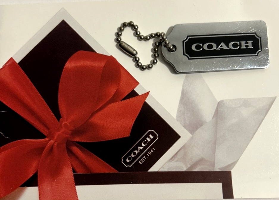 COACH Engraved Logo Silver Color Metal Charm Tag w/Chain For Bags Purse ...