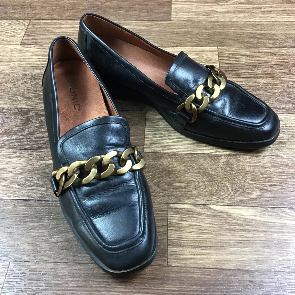 Mocasines Vionic para mujer talla 8 de cuero negro dorado de cadena gruesa Foto 4 de 4