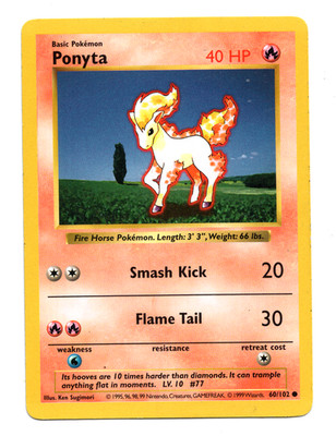 The Pokémon Company Ponyta Base Set Shadowless Common 060/102 Mp LP Medium Play