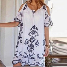MADE IN ITALY Floral Embroidered Plus Size Boho Dress 18-22 Lagenlook Slit Slvs