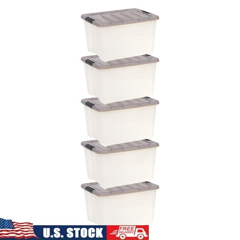 Stackable Storage Bins W/ Lids 5 Pack Organizing Totes Home Office Garage New