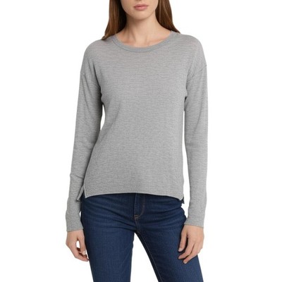 A New Day Pullover Light Grey Lightweight Ribbed Slits Cozy Casual Minimalist S