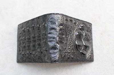Black Double Side Black Genuine Crocodile Leather Skin MEN'S BIFOLD Wallet #R27