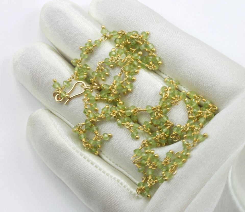 Collar racimo facetado de peridoto verde natural con cuentas relleno de oro de 14 k 18 19 pulgadas Foto 2 de 2