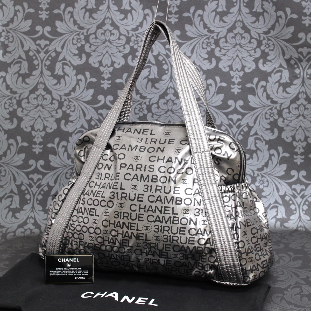 CHANEL Unlimited Line Nylon Silver Tote Bag Shoulder Bag #2620 Rise-on