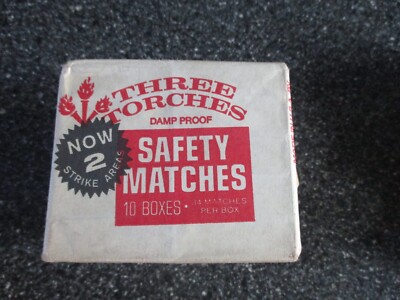 Three Torches Damp Proof Safety Matches in Box Trans/Match Inc Kenner LA