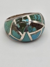 Vintage Sterling Silver Blue Turquoise Inlay Dome Ring Size 10 Signed NF