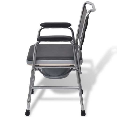 Commode Chair Steel Black Bathroom Bedside Shower Toilet Potty Seat Padded - Picture 3 of 8