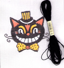 Halloween Ornament Needlepoint Canvas 18 mesh Zweigart Handpainted Silly Cat