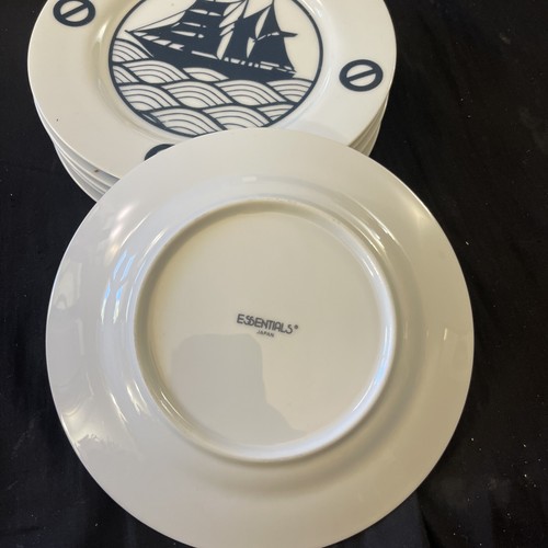 Nautical Tall ship Salad Desert 7-1/2” Plates Navy Blue 6 pcs. Essentials Japan - Picture 4 of 6