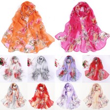 Women Georgette Scarves Elegant Flower Print Scarf Shawl Summer Sunscreen Hij  
