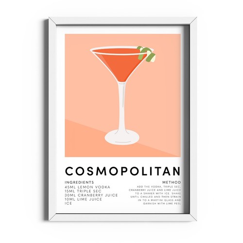 Cosmopolitan Cocktail Recipe Poster Kitchen Wall Art Cosmo Drink Print Bar Decor - 第 56/59 張圖片