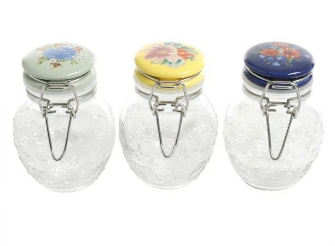 Three (3) ~ Pioneer Woman ~ FLORAL MEDLEY ~ Clamp Locking Lid ~ Storage Jars