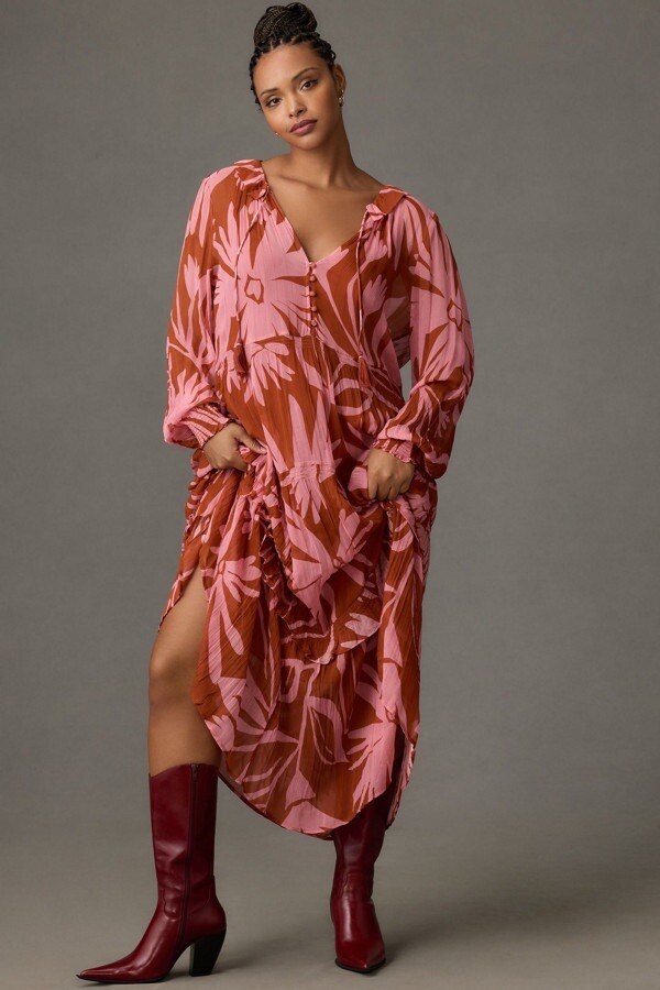 marais maxi dress Anthropologie The Marais Printed Chiffon Maxi Dress Purple Floral XXS Nwt