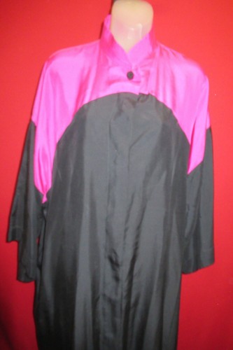 Vintage Rare Deadstock Avon Far Away Pink Black 100% silk caftan dress M Robe - Picture 2 of 7