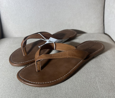 New Anna & Ava Womens 9 Faux Leather Slides Thongs Flip FlopsFlats Sandals Brown