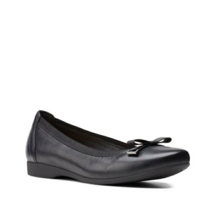 Scarpe décolleté ballerine Clarks donna * UN DARCEY BOW * pelle nera slip on 7 D