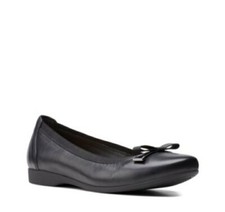 Image of Clarks Ladies * UN DARCEY BOW *Black Leather Slip On Ballerina Pumps Shoes 7 D