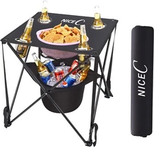 Nice C Camping Table with Cooler, Tailgating Table, Beach Cooler Black 