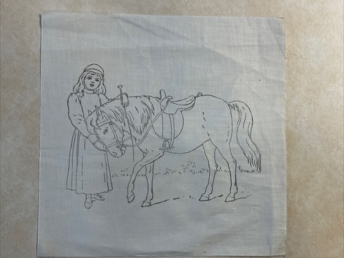 Stamped Embroidery Needlepoint 8 1/2” Square Girl Horse Grass Unworked - Picture 11 of 12