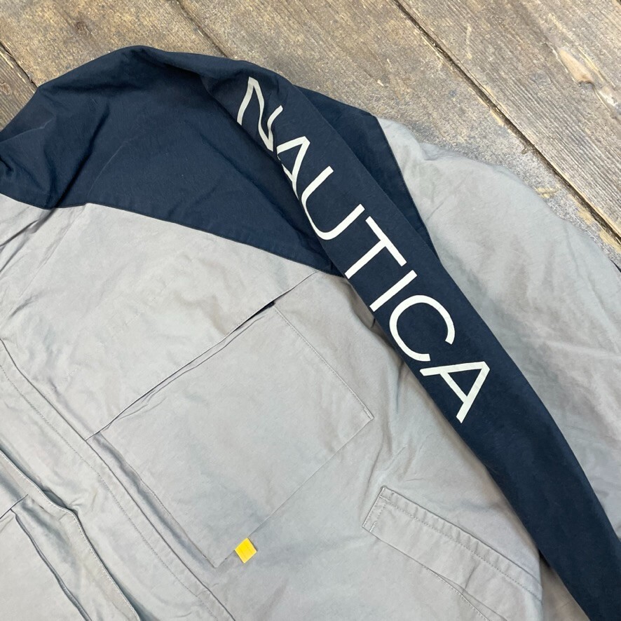 Nautica Sailing Jacket Mens Y2K Vintage Full Zip Rain Coat, Grey, XL image 4