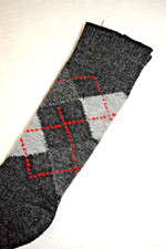 Vintage Argyle Socks Red Orange Stitch 70s Wool Blend Shades of Gray 8" x 9.5"