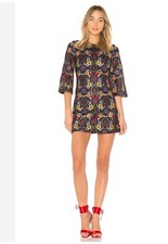 Alice + Olivia Size 0 Coley Crewneck Bell-Sleeve Embroidered Dress