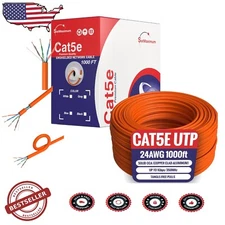 Reliable 1000ft Cat5e Ethernet Cable - 1Gbps Data Transfer, Low Latency, Orange