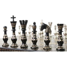 Sovereign Series Brass Metal Luxury Chess Pieces & Board Set- 14" - Unique Art 
