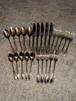 LOT OF 25 FARBERWARE BREEZE GOLD COLOR Silverware Flatware SERVICE FOR 5