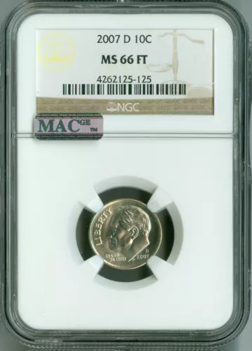 2007 D NGC MS66FT MAC PQ Full Torch Roosevelt Dime 2nd Highest Registry, White