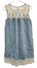 Hayden Los Angeles Womens BOHO Dress Small Blue Lace Yoke Sleeveless Casual