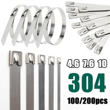 100/200Pcs Metal Zip Ties 304 Stainless Steel Heavy Duty Self-Locking Cable Ties