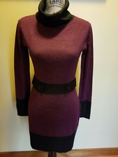 NWT Juniors A Byer Sweater Dress Burgundy Black Fitted Long Sleeve Turtle Neck M