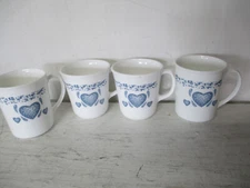 Set of 4 Corelle Corning BLUE HEARTS Coffee Cup Mugs