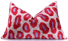 Handmade Velvet Pillow – Red & Lilac Oval Pattern, 16x24"