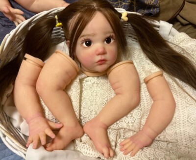 24inch Reborn Doll Kit Soft Vinyl Rooted Hair Hand-Painted DIY Kits Cloth Body