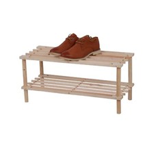 2 TIER NATURAL WOODEN SHOE RACK FOOTWEAR STORAGE ORGANISER WOOD SHELF TRAINERS