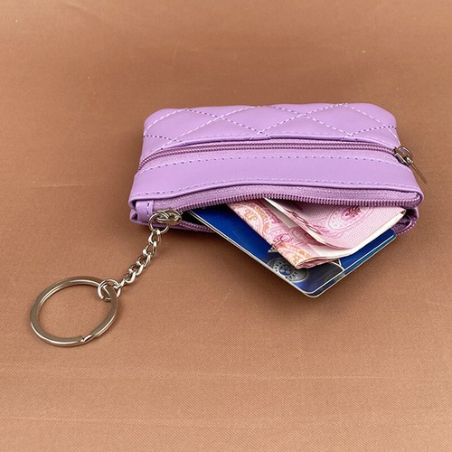 Women's PU Leather 2 Zipper Pockets Key Ring Coin Purse Card Cash Holder Wallet - Photo 9/22