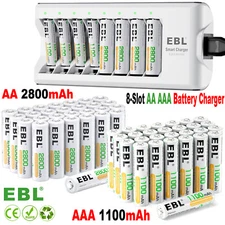EBL 1.2V NIMH AAA AA Rechargeable Batteries 1100mAh 2800mAh + 8 Slot Charger Lot