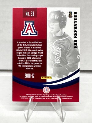 2016 Panini Arizona Wildcats Collegiate Card #33 Rob Refsnyder | eBay